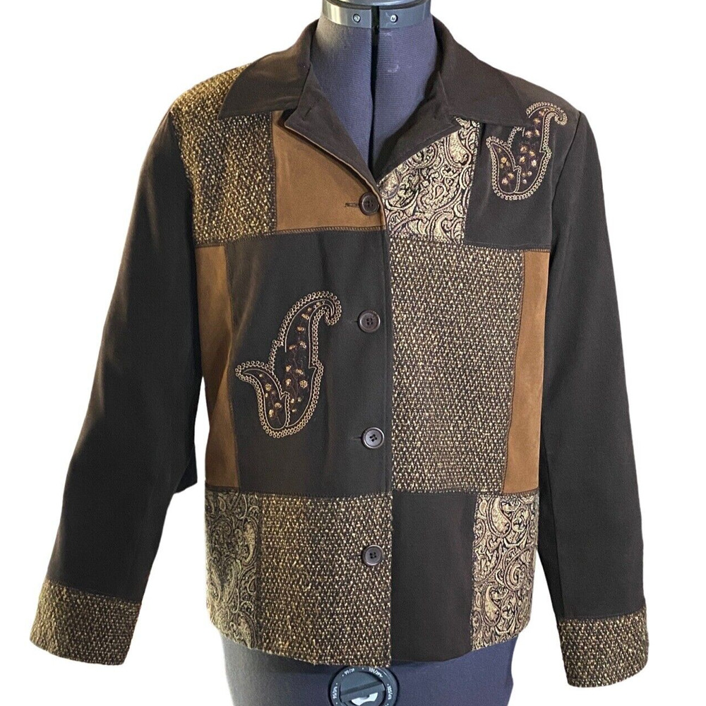Vintage Notations Patchwork Jacket Womens Pm Brow… - image 1